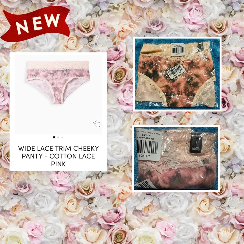 NWT TORRID CURVE PINK WIDE LACE TRIM COTTON CHEEKY PANTY